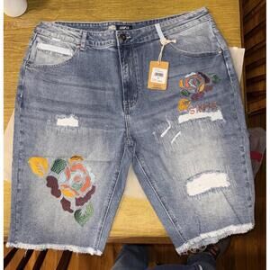 Staple Pigeon Brand Jean Shorts 38 Blue Denim Embroidered
